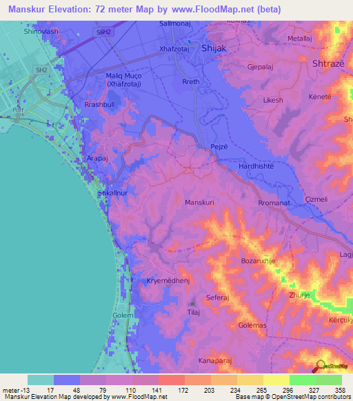 Manskur,Albania Elevation Map