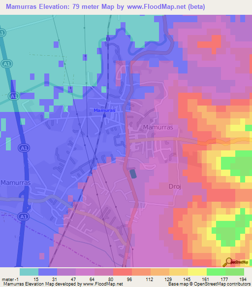 Mamurras,Albania Elevation Map