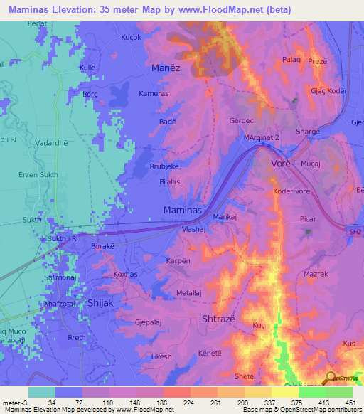 Maminas,Albania Elevation Map