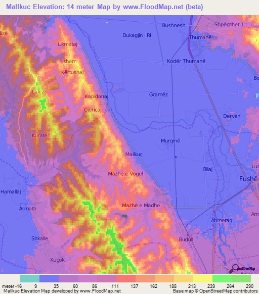 Mallkuc,Albania Elevation Map