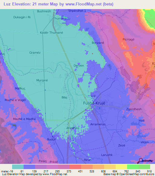 Luz,Albania Elevation Map