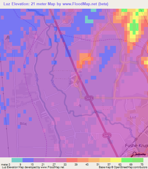 Luz,Albania Elevation Map