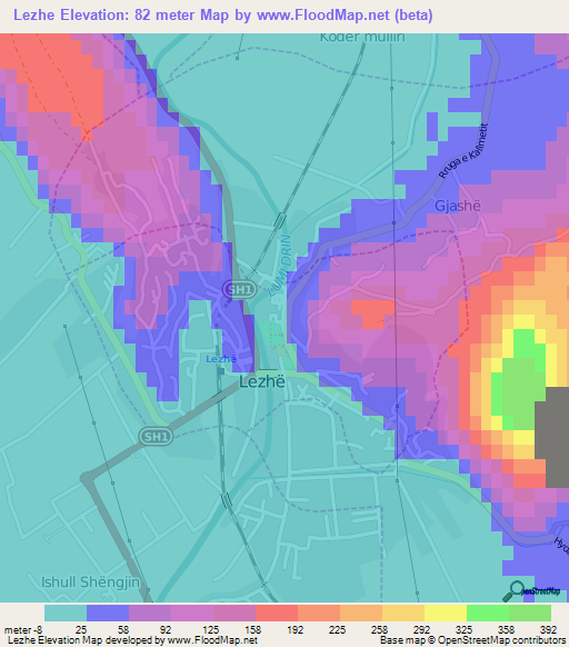 Lezhe,Albania Elevation Map