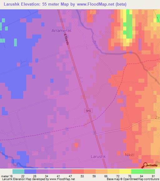 Larushk,Albania Elevation Map