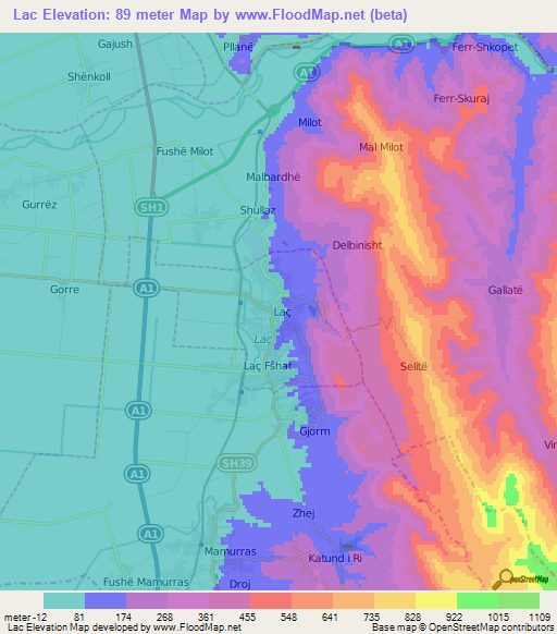 Lac,Albania Elevation Map