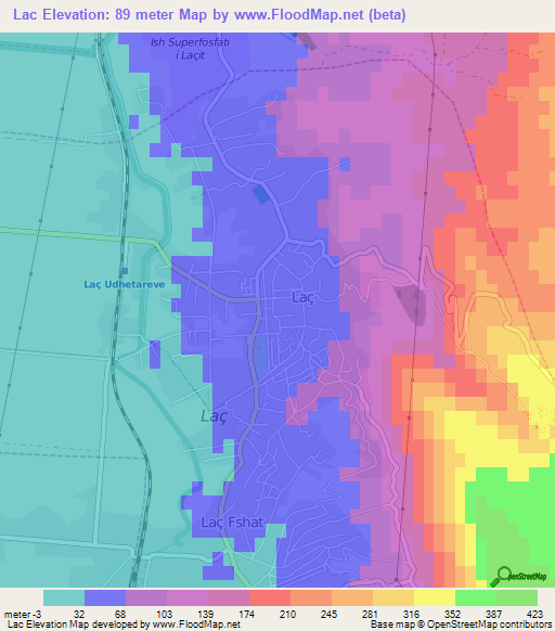 Lac,Albania Elevation Map