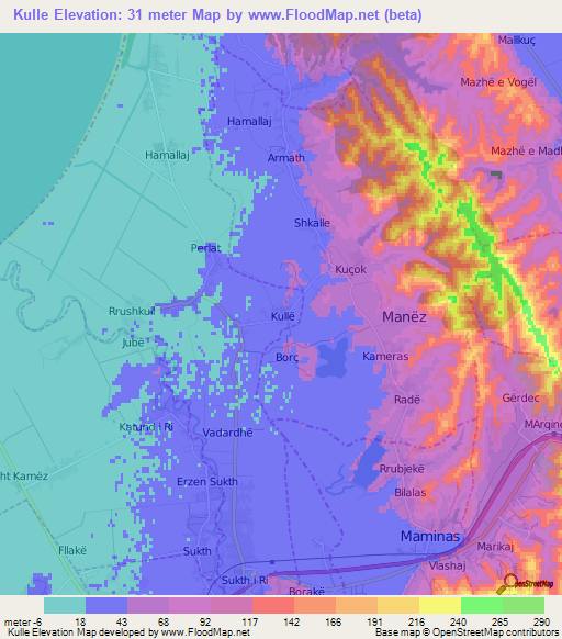 Kulle,Albania Elevation Map