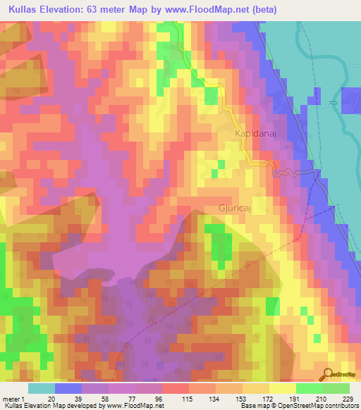 Kullas,Albania Elevation Map