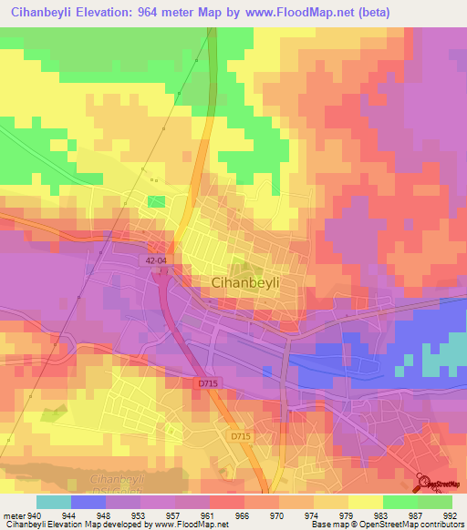 Cihanbeyli,Turkey Elevation Map