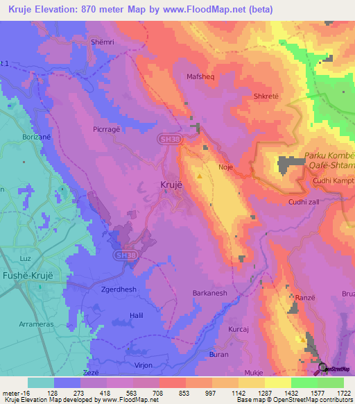 Kruje,Albania Elevation Map