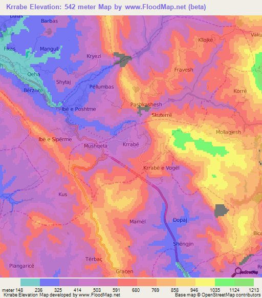 Krrabe,Albania Elevation Map