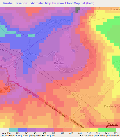 Krrabe,Albania Elevation Map