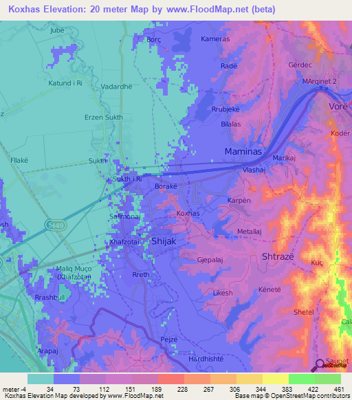 Koxhas,Albania Elevation Map