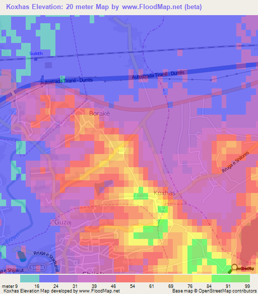 Koxhas,Albania Elevation Map