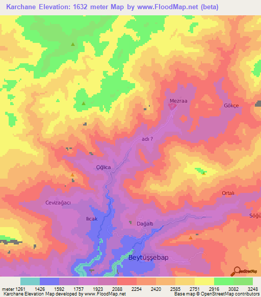 Karchane,Turkey Elevation Map