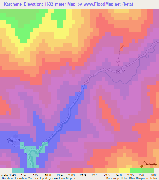 Karchane,Turkey Elevation Map