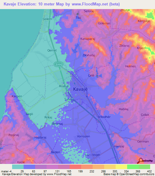 Kavaje,Albania Elevation Map