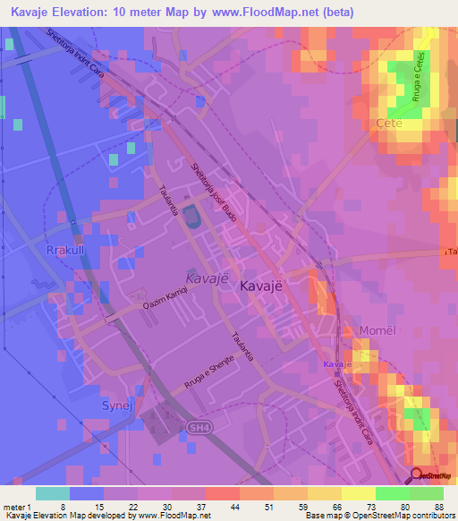 Kavaje,Albania Elevation Map