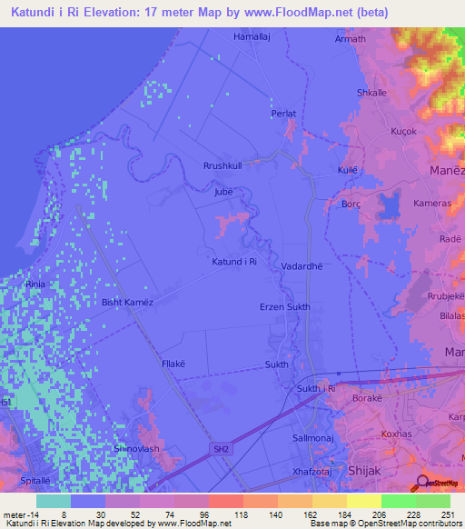Katundi i Ri,Albania Elevation Map