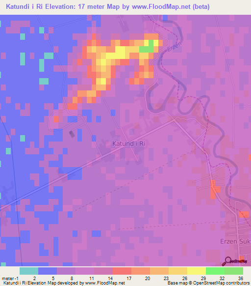 Katundi i Ri,Albania Elevation Map