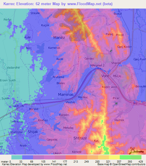 Karrec,Albania Elevation Map