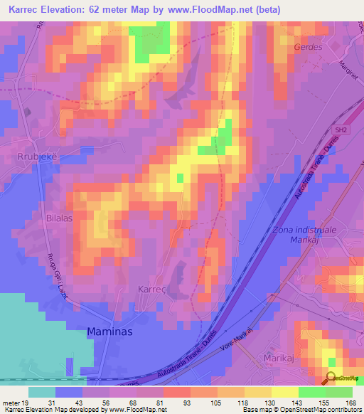 Karrec,Albania Elevation Map