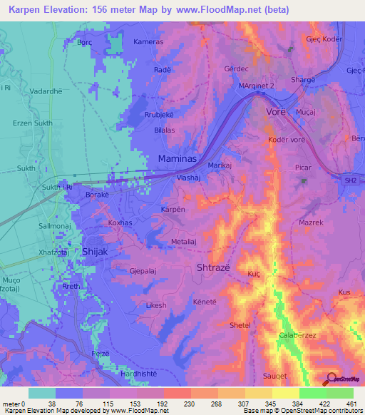 Karpen,Albania Elevation Map