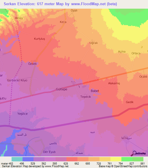 Serkan,Turkey Elevation Map