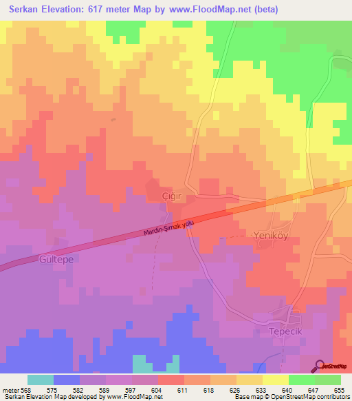 Serkan,Turkey Elevation Map