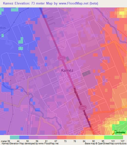 Kamez,Albania Elevation Map