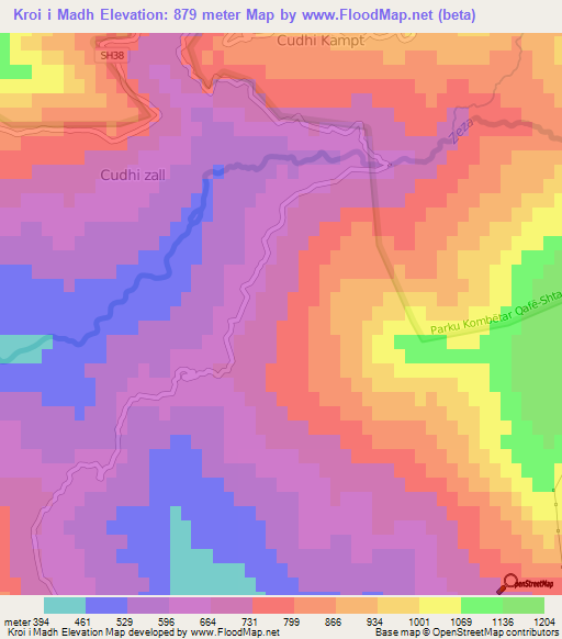 Kroi i Madh,Albania Elevation Map