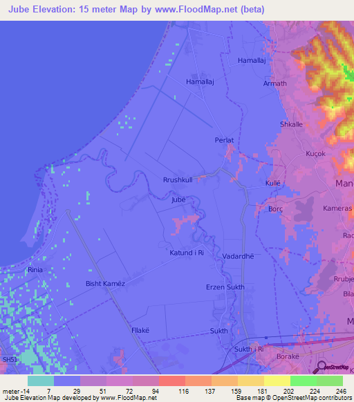 Jube,Albania Elevation Map