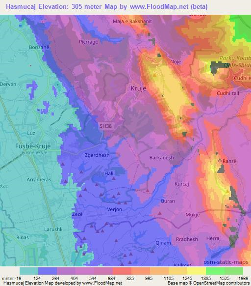 Hasmucaj,Albania Elevation Map