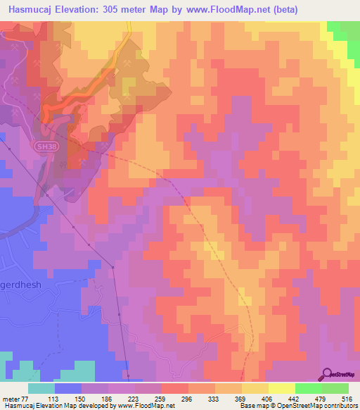 Hasmucaj,Albania Elevation Map