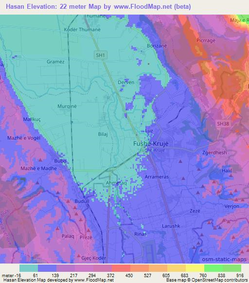 Hasan,Albania Elevation Map