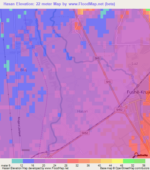 Hasan,Albania Elevation Map