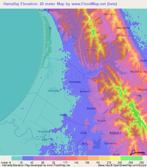 Hamallaj,Albania Elevation Map