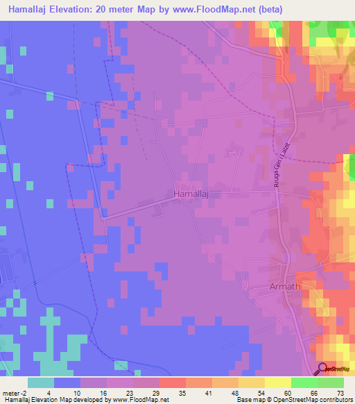 Hamallaj,Albania Elevation Map