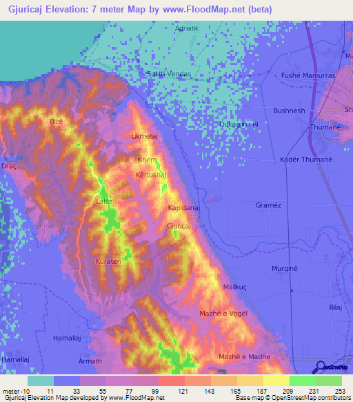 Gjuricaj,Albania Elevation Map