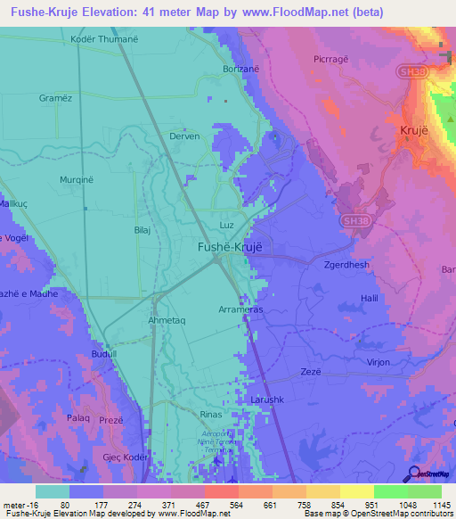 Fushe-Kruje,Albania Elevation Map