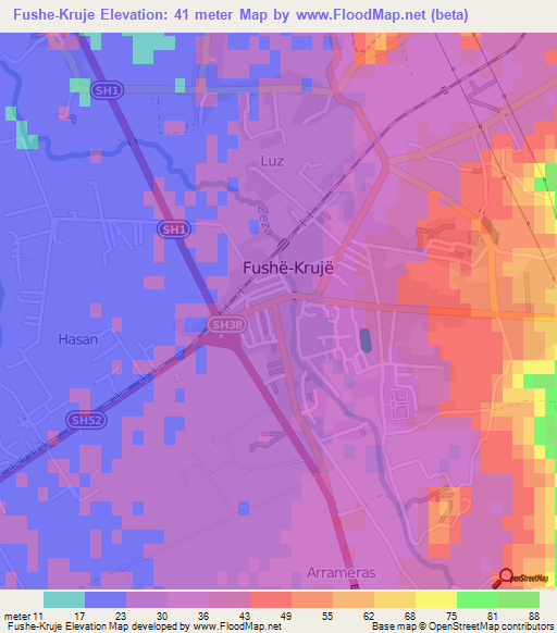 Fushe-Kruje,Albania Elevation Map
