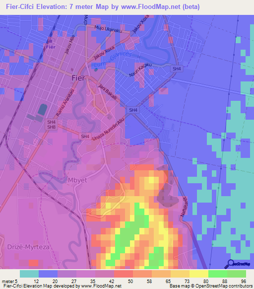 Fier-Cifci,Albania Elevation Map