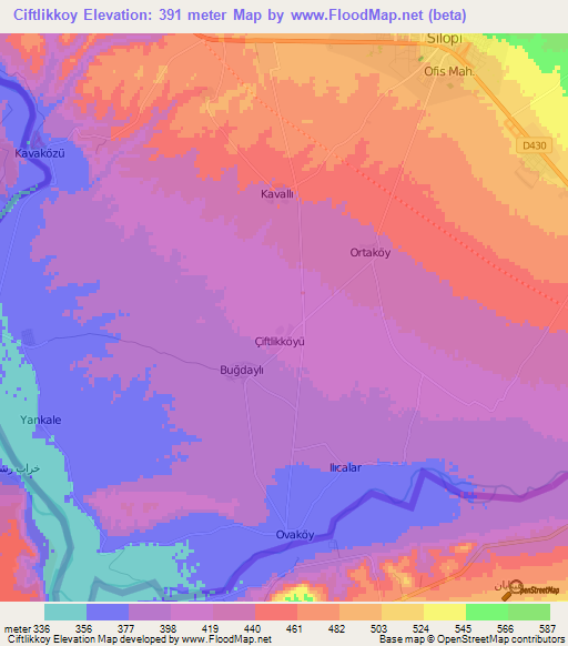 Ciftlikkoy,Turkey Elevation Map