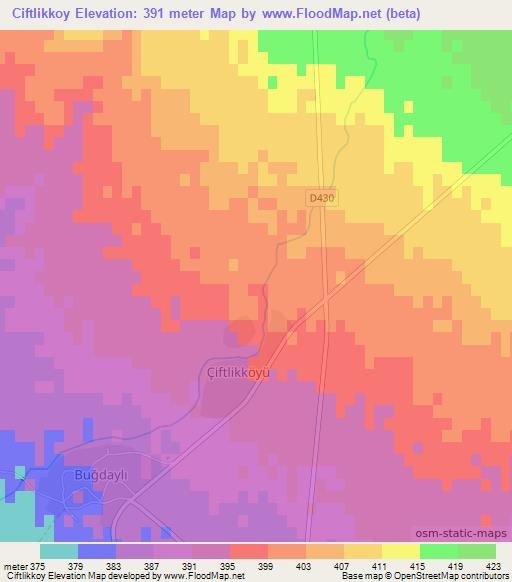 Ciftlikkoy,Turkey Elevation Map