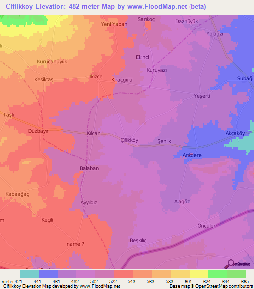 Ciflikkoy,Turkey Elevation Map