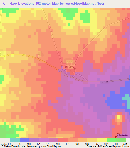 Ciflikkoy,Turkey Elevation Map