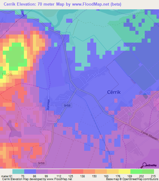 Cerrik,Albania Elevation Map