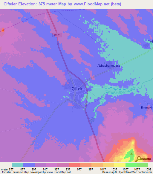 Cifteler,Turkey Elevation Map