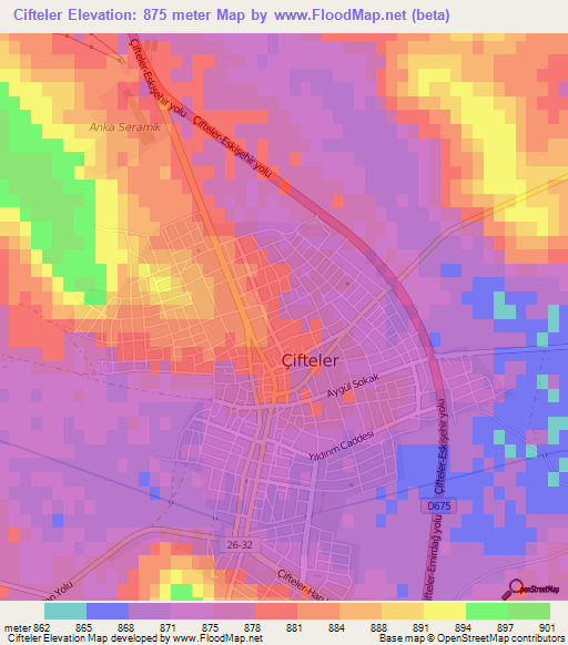 Cifteler,Turkey Elevation Map