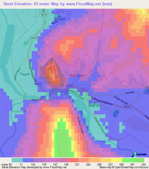 Berat,Albania Elevation Map